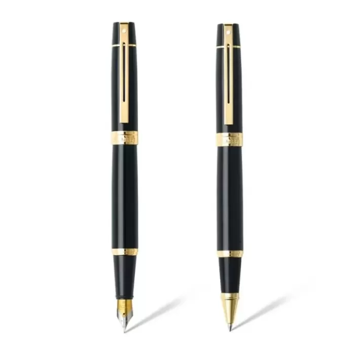 Sheaffer Gift Set ft. Glossy Black S300 9325 with Gold Tone Trim as Set of 2 pens - Rollerball Pen & Fountain pen (M)