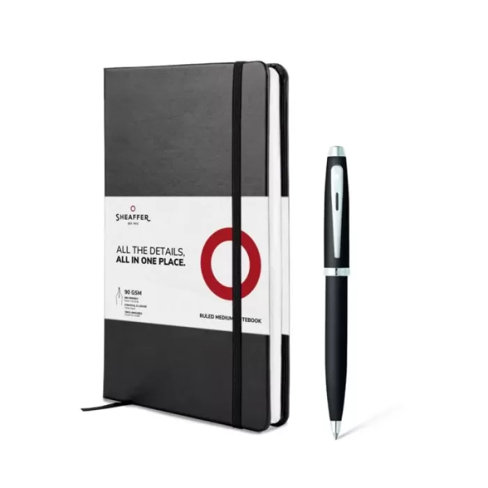 Sheaffer Gift Set ft. Matte Black S100 9317 Ballpoint Pen with Chrome Trim and A5 Notebook