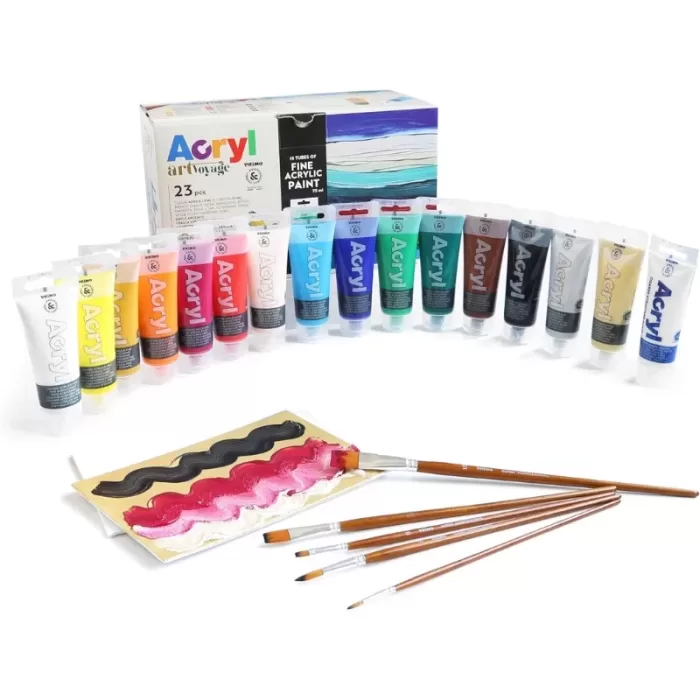 Primo Art Set Of 23 16*75ml Paint With 2 Canvas & 5 Brushes - Image 2