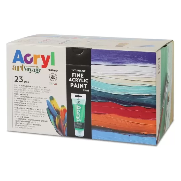 Primo Art Set Of 23 16*75ml Paint With 2 Canvas & 5 Brushes - Image 3