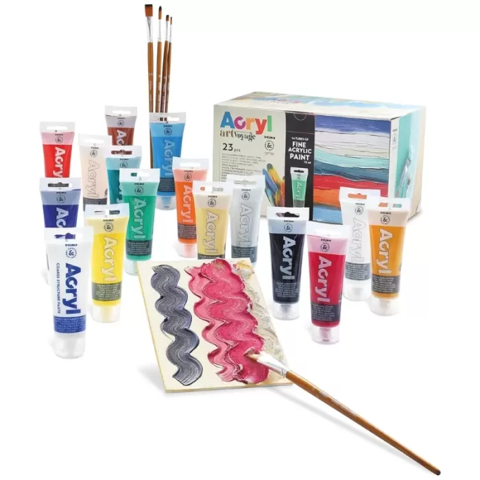 Primo Art Set Of 23 16*75ml Paint With 2 Canvas & 5 Brushes