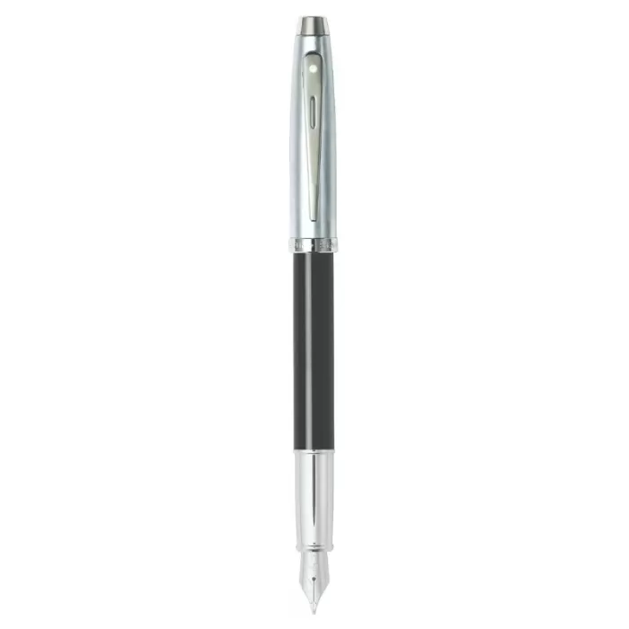 Sheaffer 100 E9313 Glossy Black Barrel Brushed Chrome Cap Chrome Plated Trims Medium Fountain Pen