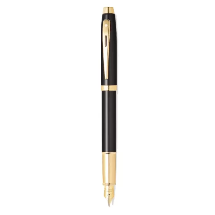 Sheaffer 100 E9322 Glossy Black With Gold Tone Trims Fine Fountain Pen