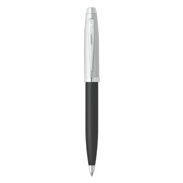 Sheaffer 100 E9313 Glossy Black Barrel Brushed Chrome Cap Chrome Plated Trims Ballpoint Pen